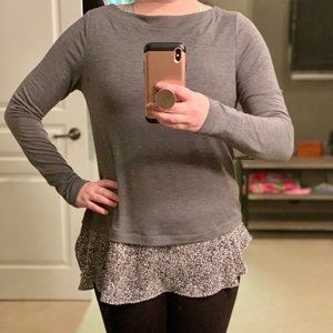 Loft Leopard Print Mixed Media Shirttail Top